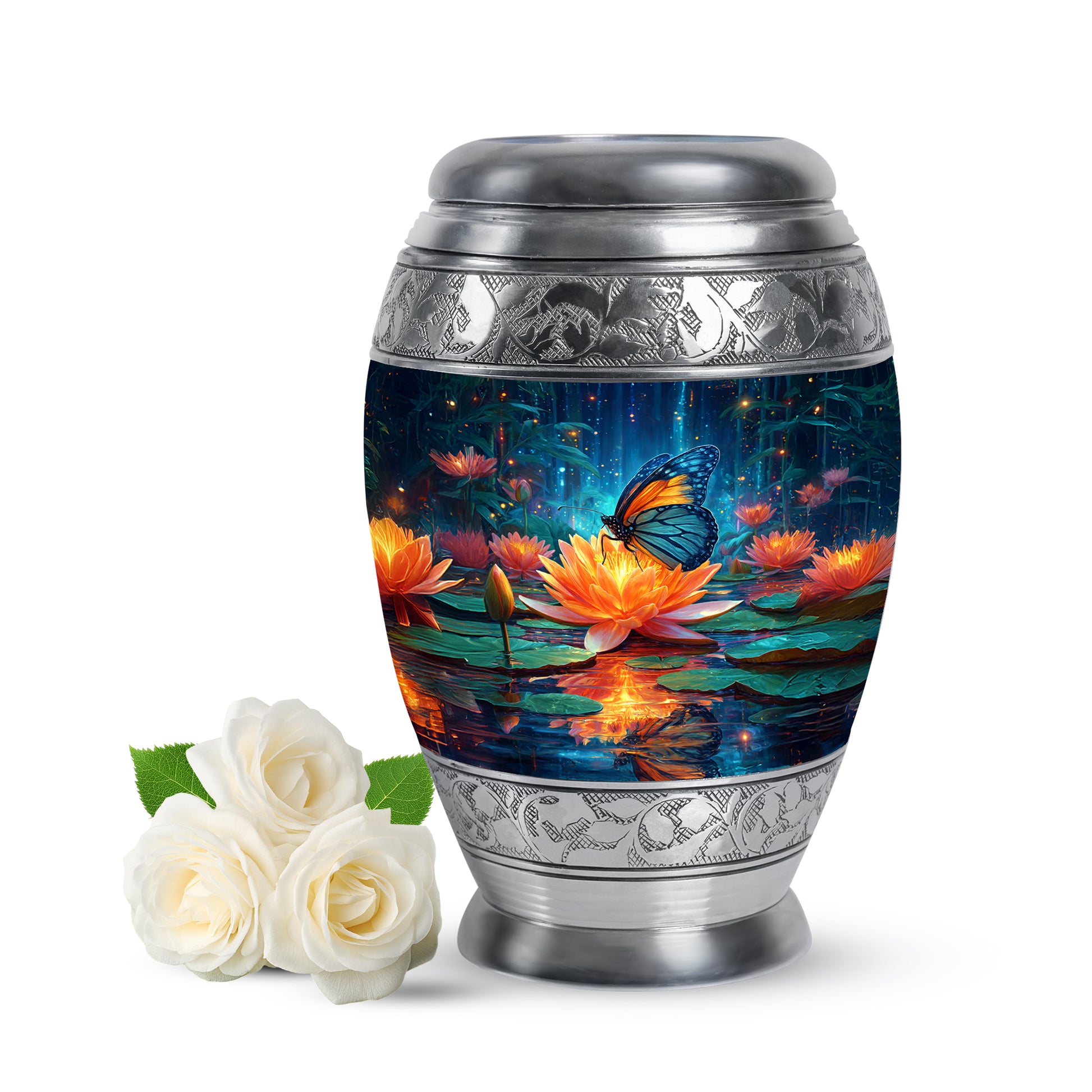 Blue Sacred Butterfly Cremation Urns for Human Ashes - 10-inch, 200 cu in - Yatskia