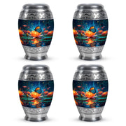 Indigo Butterfly Cremation Urn urn with complimentary velvet bag - ornate monarch-style butterfly relief on brushed aluminum - 10 inch aluminum urn for cremated remains