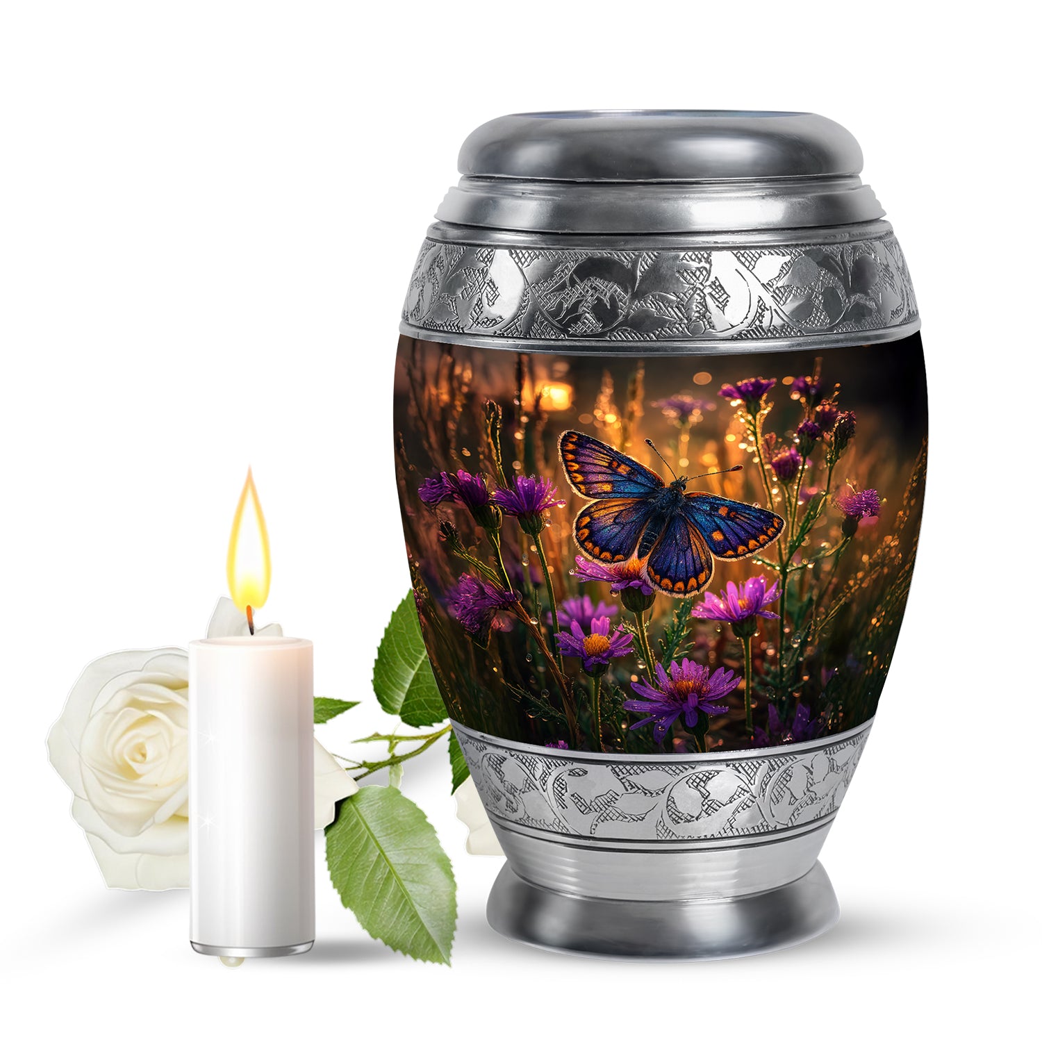 Gold Butterfly Memorial Cremation Urns for Human Ashes - 10-inch, 200 cu in - Yatskia
