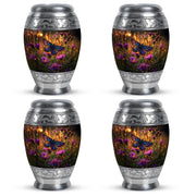 Burnished Gold Butterfly Cremation Urn urn with complimentary velvet bag - majestic butterfly pattern with filigree border - 10 inch aluminum urn for cremated remains