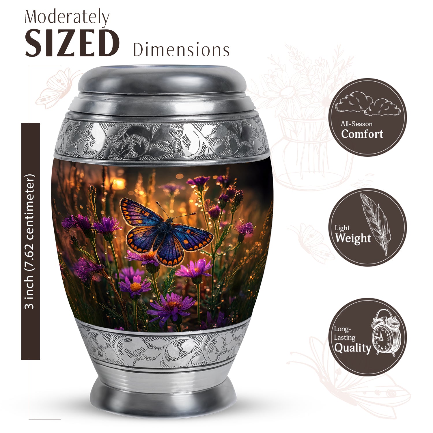 Sunrise Gold Butterfly Cremation Urn lifestyle display on memorial shelf - regal butterfly design with crown-inspired accents - mini keepsake memorial for portion of cremation ashes