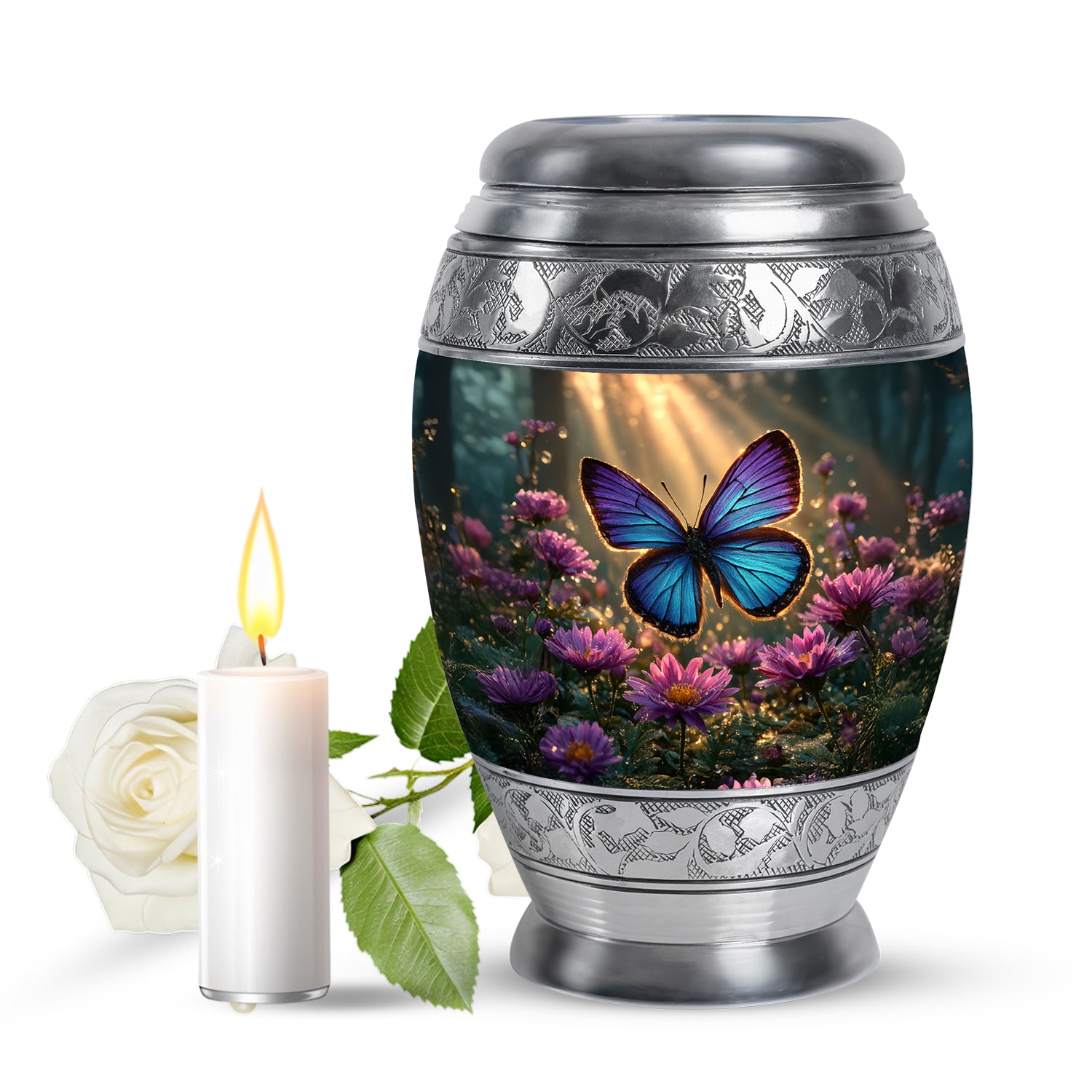 Gold Breathtaking Butterfly Memorial Urn for Ashes - 10-inch, 200 cu in - Yatskia