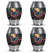 Warm Gold Butterfly Cremation Urn urn with complimentary velvet bag - majestic butterfly pattern with filigree border - 10 inch aluminum urn for cremated remains
