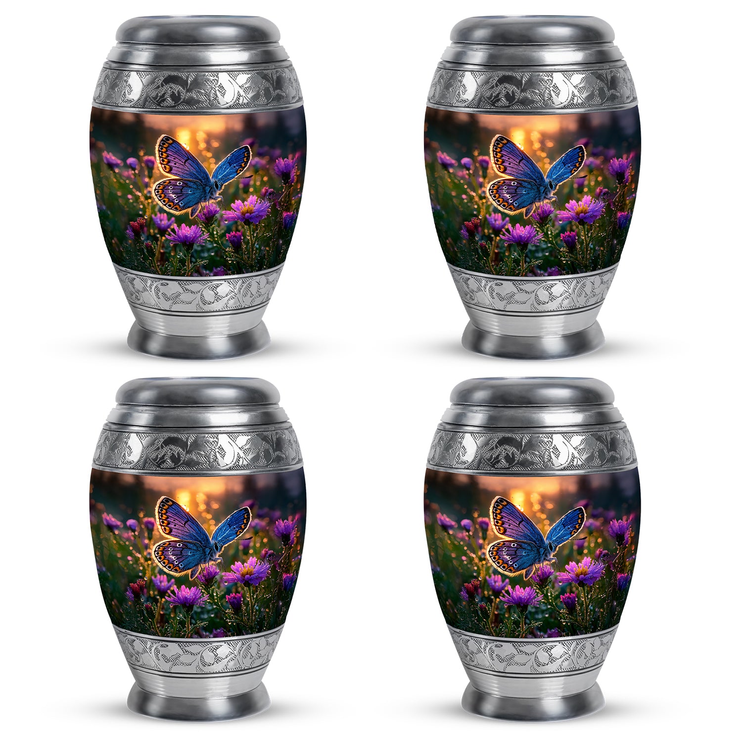 Antique Gold Butterfly Cremation Urn urn with complimentary velvet bag - regal butterfly design with crown-inspired accents - 10 inch aluminum urn for cremated remains