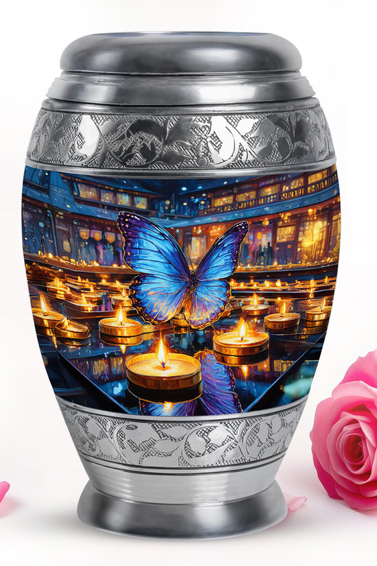 Personalized Gray Revered Butterfly Cremation Urns for Human Ashes - 10-inch, 200 cu in - Yatskia