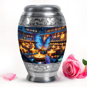 Personalized Gray Revered Butterfly Cremation Urns for Human Ashes - 10-inch, 200 cu in - Karyliz