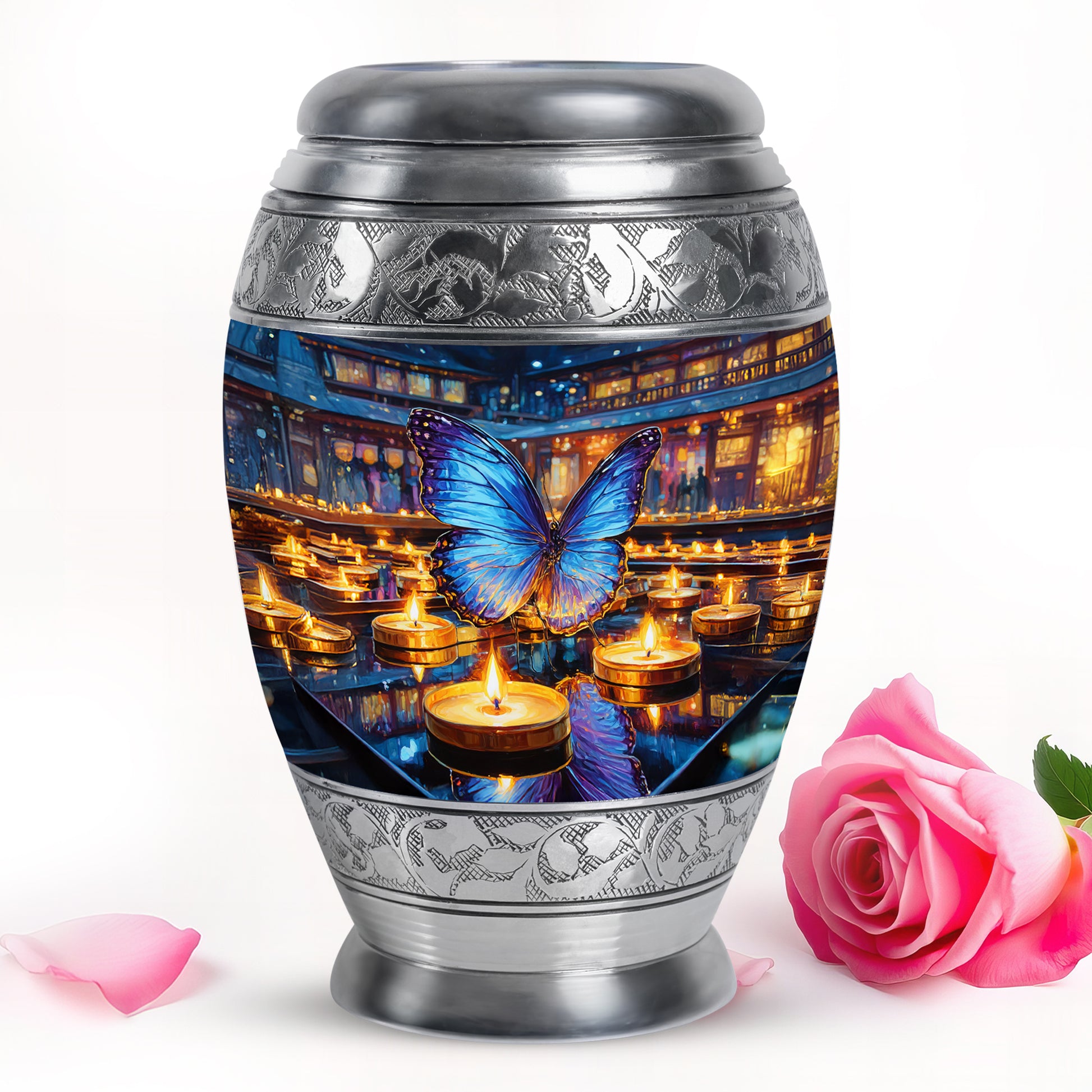 Personalized Gray Revered Butterfly Cremation Urns for Human Ashes - 10-inch, 200 cu in - Yatskia