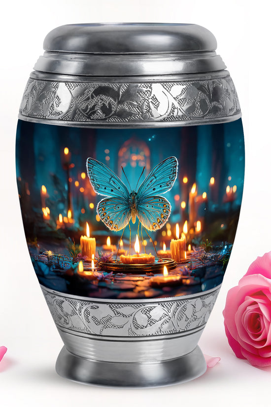 Blue Butterfly Cremation Urns - Glorious Celebration 10-inch, 200 cu in - Yatskia