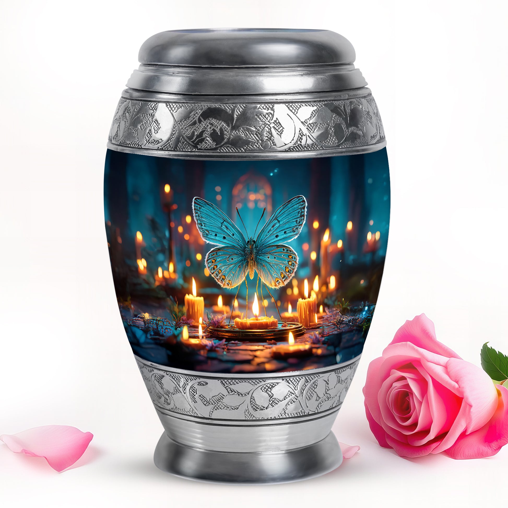 Blue Butterfly Cremation Urns - Glorious Celebration 10-inch, 200 cu in - Yatskia