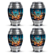Bright Blue Butterfly Cremation Urn urn with complimentary velvet bag - royal butterfly engraving with decorative scrollwork - 10 inch aluminum urn for cremated remains