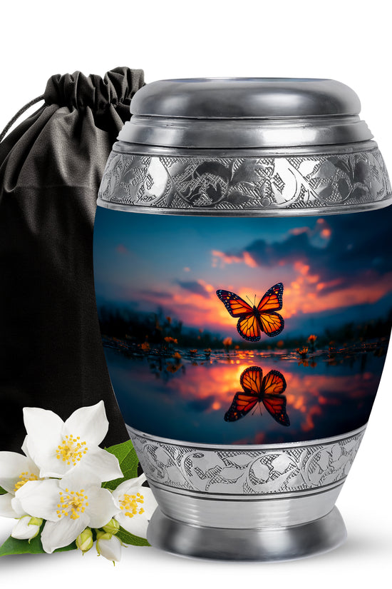 Butterfly Theme Memorial Urn - Sunset Theme Cremation Urn For Human Ashes