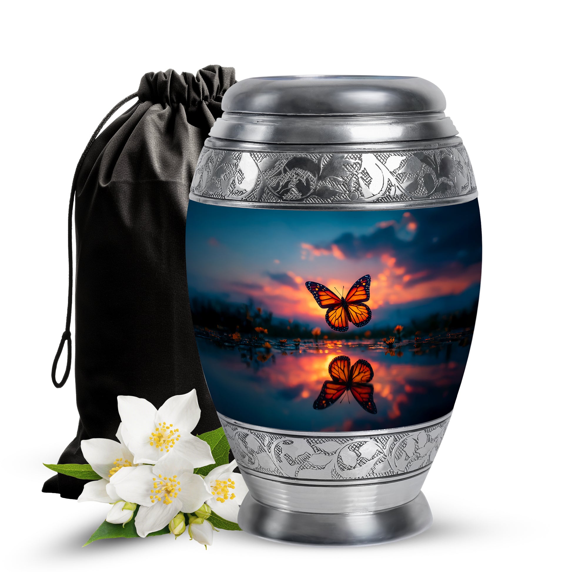 Butterfly Theme Memorial Urn - Sunset Theme Cremation Urn For Human Ashes