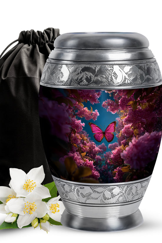 Butterfly Flower Garden Funeral Urn - Unique Memorial Urn For Human Ashes
