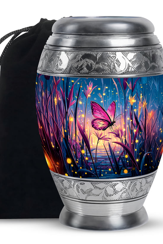 Glowing Pink Butterfly Memorial Urn - Artistic Funeral Urn For Loved Ones
