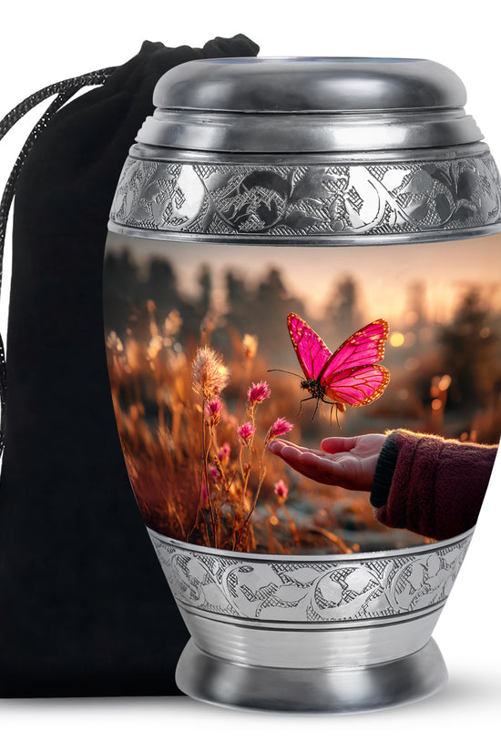 Pink Butterfly Cremation Urn - Elegant Memorial Urn For Human Ashes
