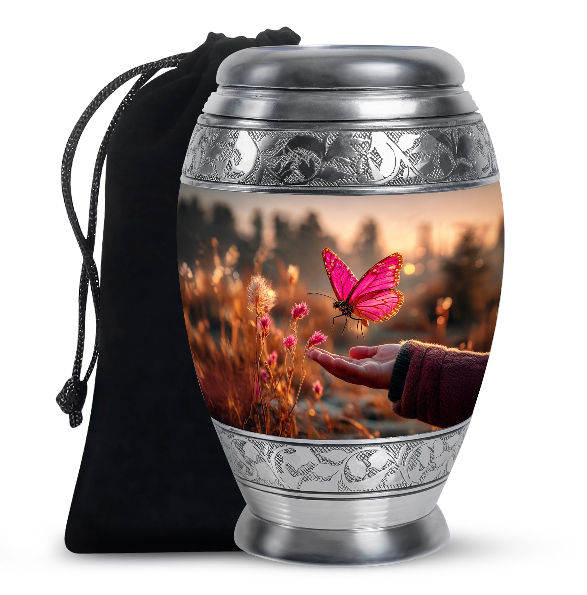 Pink Butterfly Cremation Urn - Elegant Memorial Urn For Human Ashes