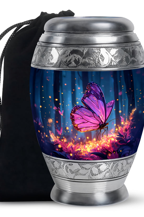 Glowing Butterfly Memorial Urn - Aluminium Cremation Urn For Ashes