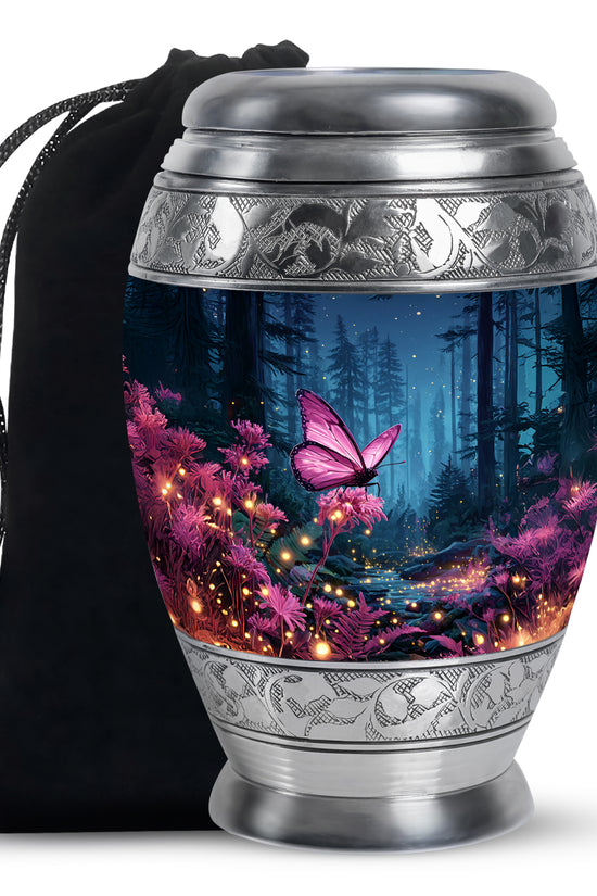Pink Butterfly Memorial Urn - Forest Funeral Urn For Female