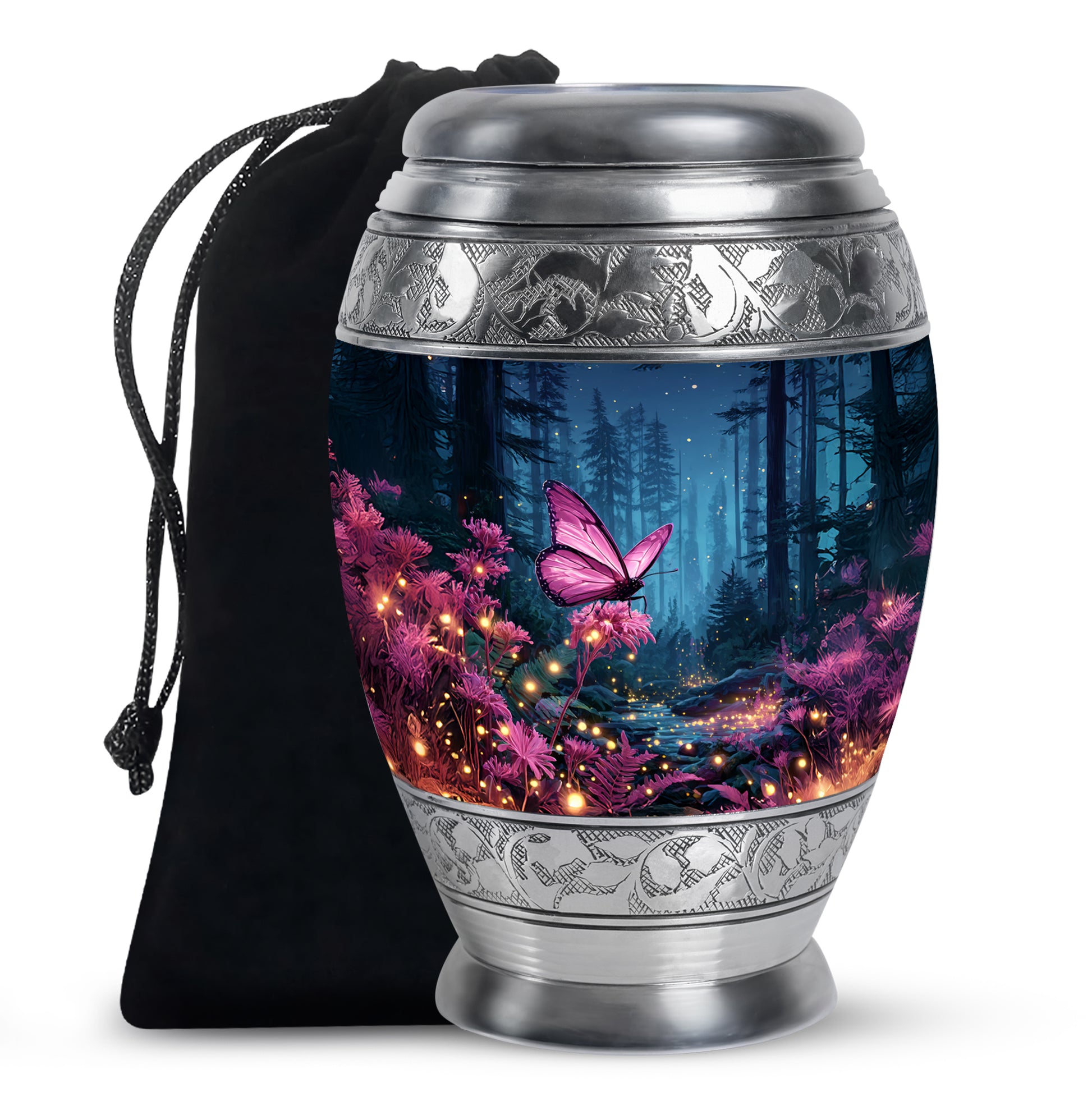 Pink Butterfly Memorial Urn - Forest Funeral Urn For Female