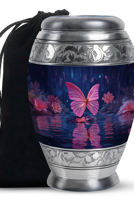 Floral Butterfly Funeral Urn - Water Lake Memorial Urn For Loved Ones