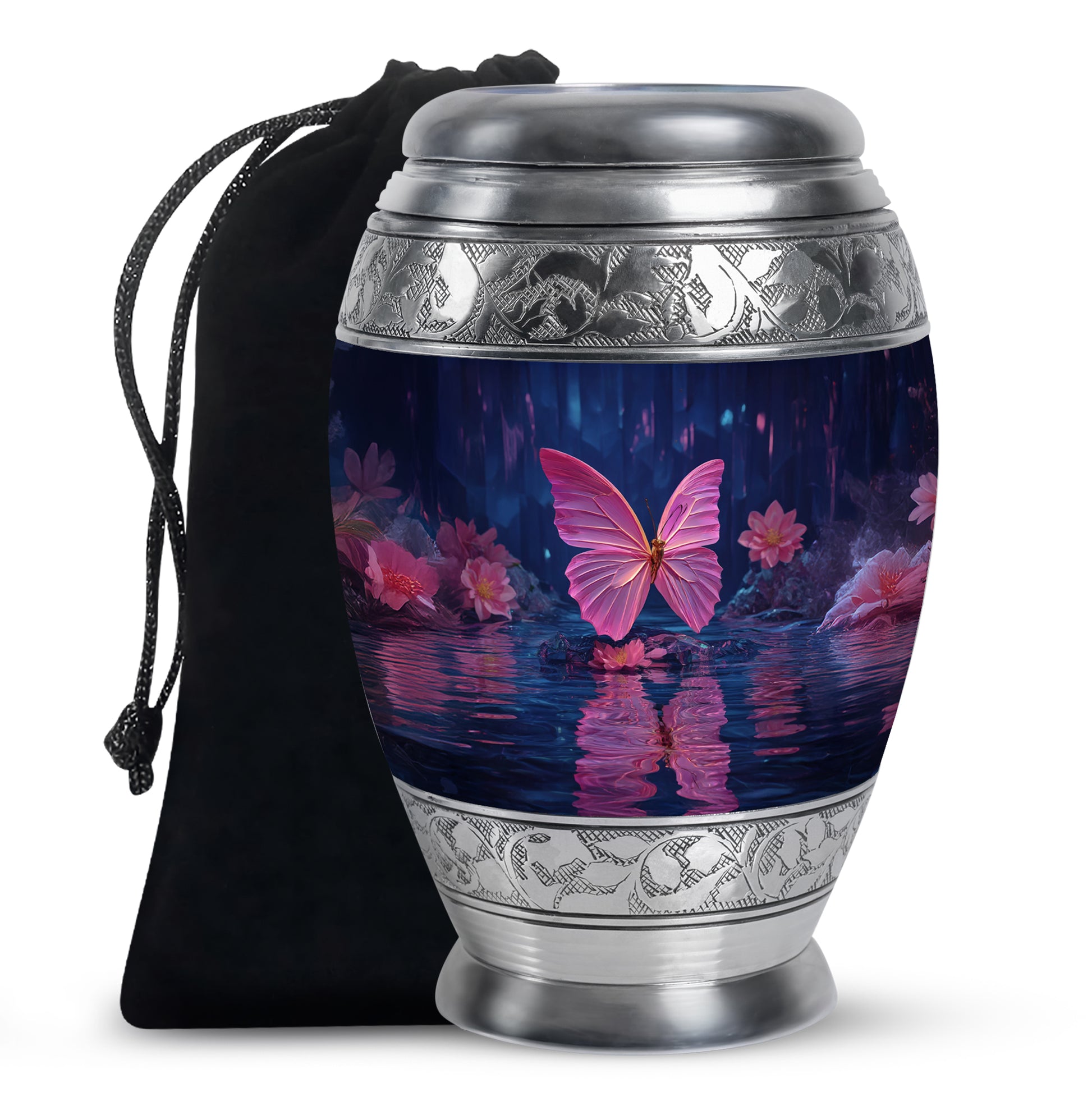 Floral Butterfly Funeral Urn - Water Lake Memorial Urn For Loved Ones