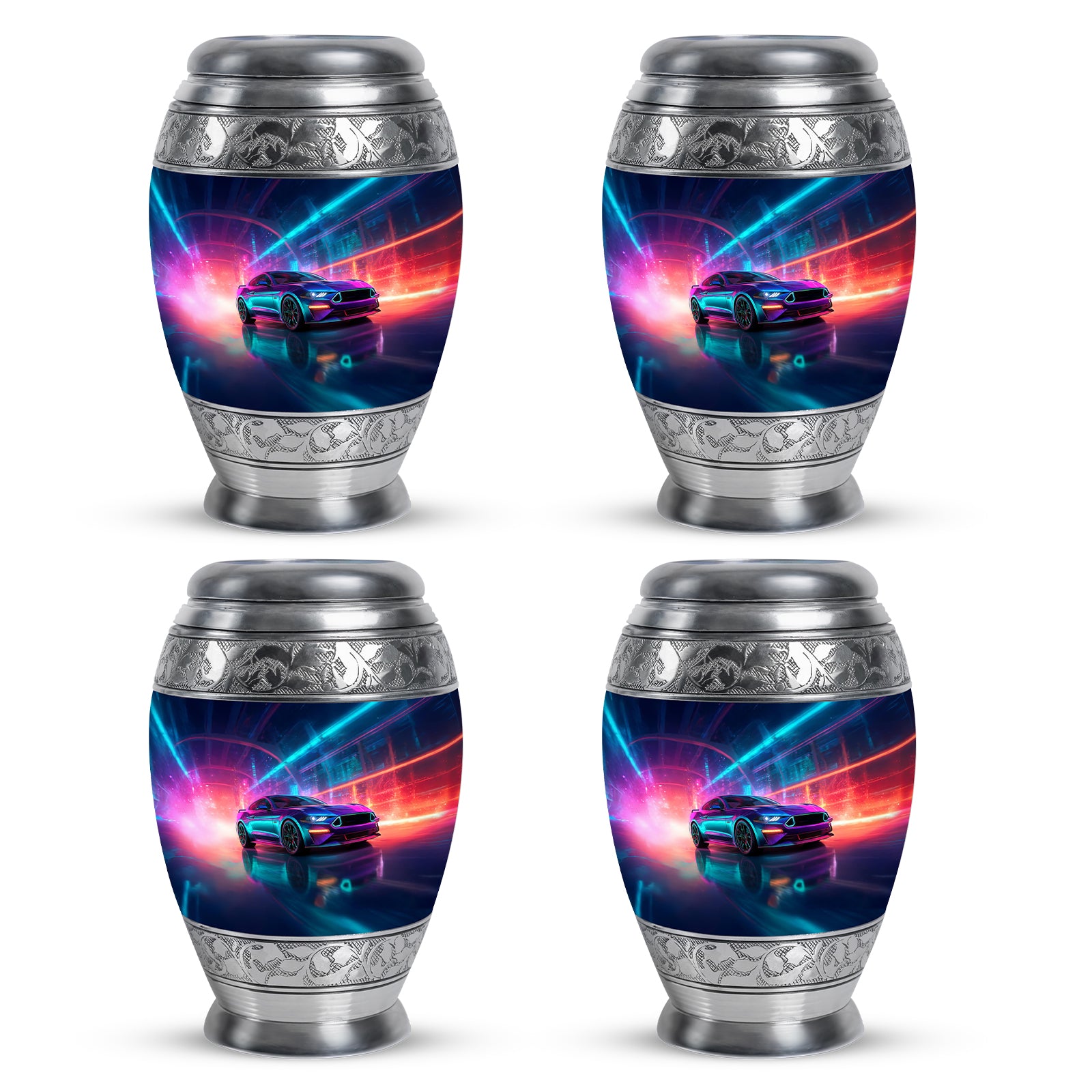 Indigo Car Cremation Urn urn with complimentary velvet bag - regal car design with crown-inspired accents - 10 inch aluminum urn for cremated remains