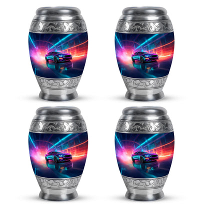 Indigo Car Cremation Urn urn with complimentary velvet bag - regal car design with crown-inspired accents - 10 inch aluminum urn for cremated remains