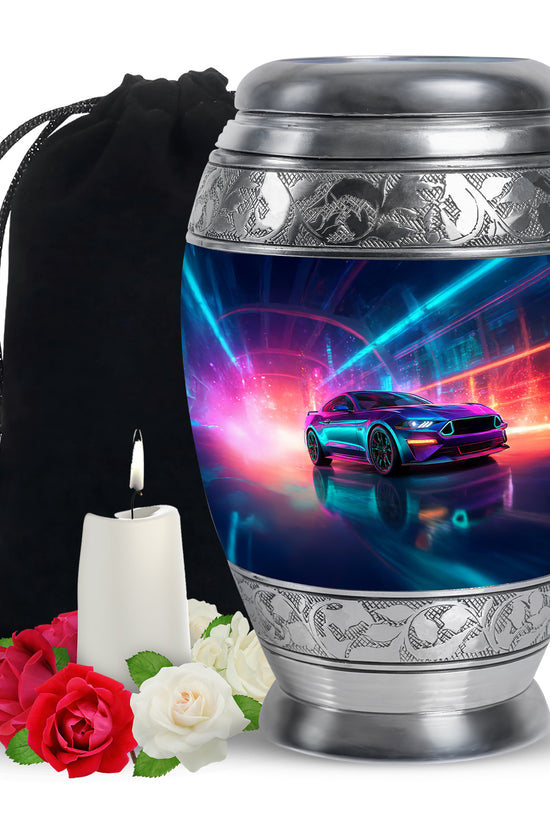 Neon Racing Car Memorial Urn - Car Shaped Cremation Urns For Ashes