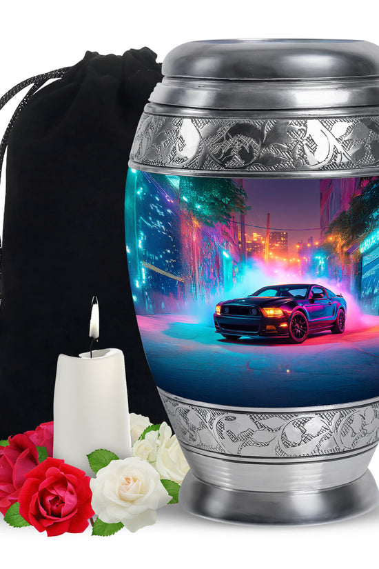 Colorful Night Car Memorial Urn - Race Car Urns For Human Ashes