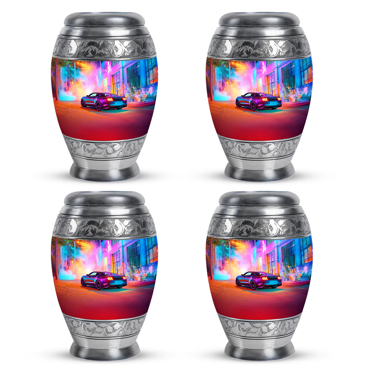 Plum Purple Car Cremation Urn urn with complimentary velvet bag - regal car design with crown-inspired accents - 10 inch aluminum urn for cremated remains