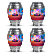 Plum Purple Car Cremation Urn urn with complimentary velvet bag - regal car design with crown-inspired accents - 10 inch aluminum urn for cremated remains
