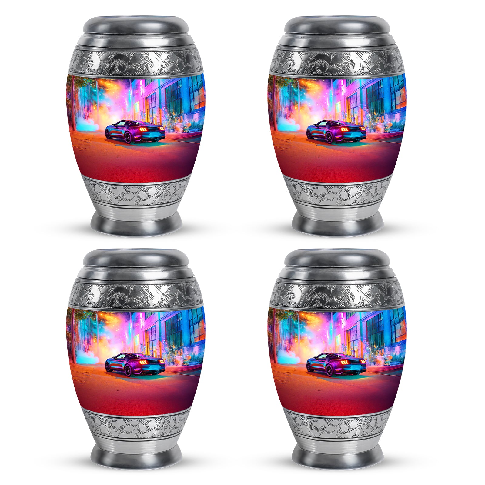 Plum Purple Car Cremation Urn urn with complimentary velvet bag - regal car design with crown-inspired accents - 10 inch aluminum urn for cremated remains
