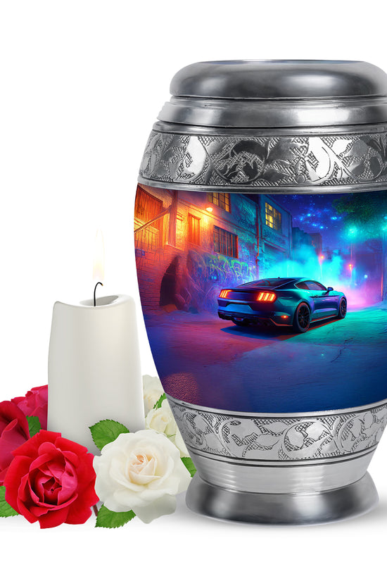 Blue Car Passage Cremation Urns for Human Ashes - 10-inch, 200 cu in - Karyliz