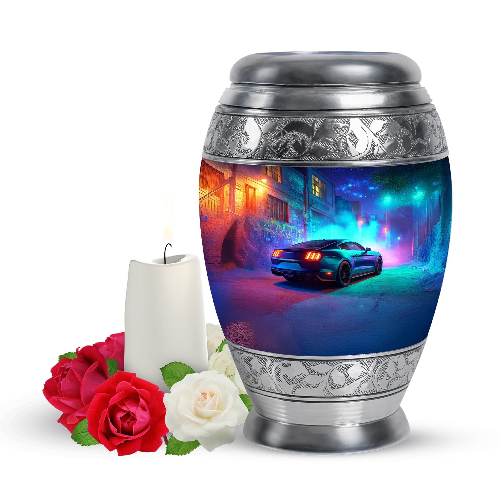 Blue Car Passage Cremation Urns for Human Ashes - 10-inch, 200 cu in - Karyliz