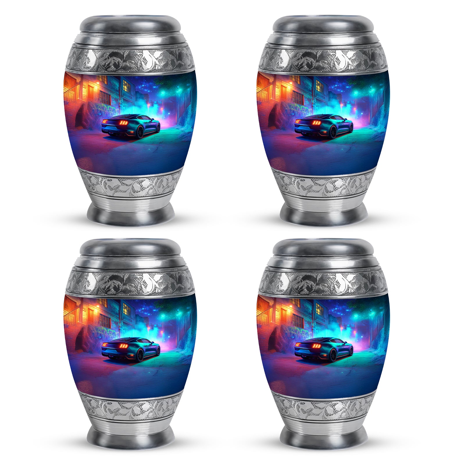 Celestial Blue Car Cremation Urn urn with complimentary velvet bag - regal car design with crown-inspired accents - 10 inch aluminum urn for cremated remains