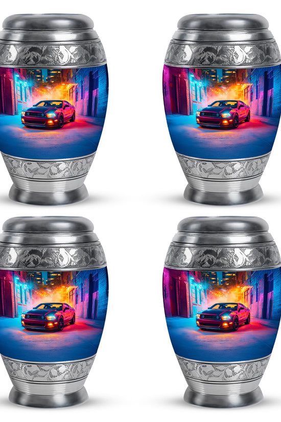 Deep Purple Car Cremation Urn urn with complimentary velvet bag - regal car design with crown-inspired accents - 10 inch aluminum urn for cremated remains