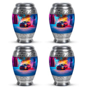 Deep Purple Car Cremation Urn urn with complimentary velvet bag - regal car design with crown-inspired accents - 10 inch aluminum urn for cremated remains