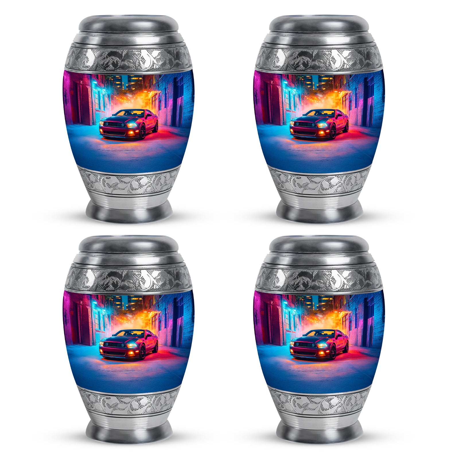 Deep Purple Car Cremation Urn urn with complimentary velvet bag - regal car design with crown-inspired accents - 10 inch aluminum urn for cremated remains