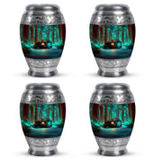 Soft Teal Car Cremation Urn urn with complimentary velvet bag - regal car design with crown-inspired accents - 10 inch aluminum urn for cremated remains