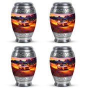 Cherry Red Car Cremation Urn urn with complimentary velvet bag - royal car engraving with decorative scrollwork - 10 inch aluminum urn for cremated remains