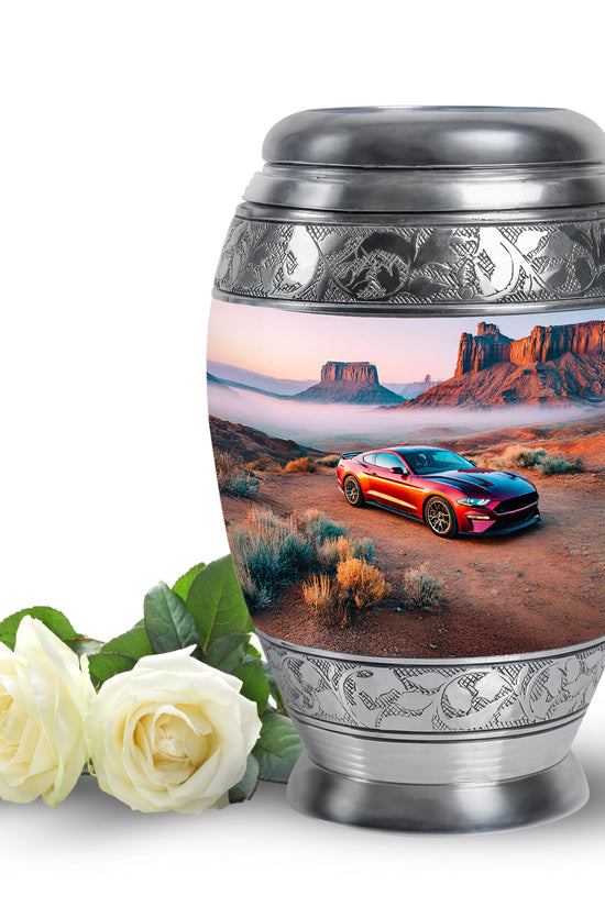 Personalized Silver Sovereign Car Cremation Urns for Human Ashes - 10-inch, 200 cu in - Karyliz