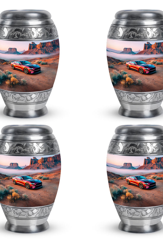 Sterling Silver Car Cremation Urn urn with complimentary velvet bag - regal car design with crown-inspired accents - 10 inch aluminum urn for cremated remains