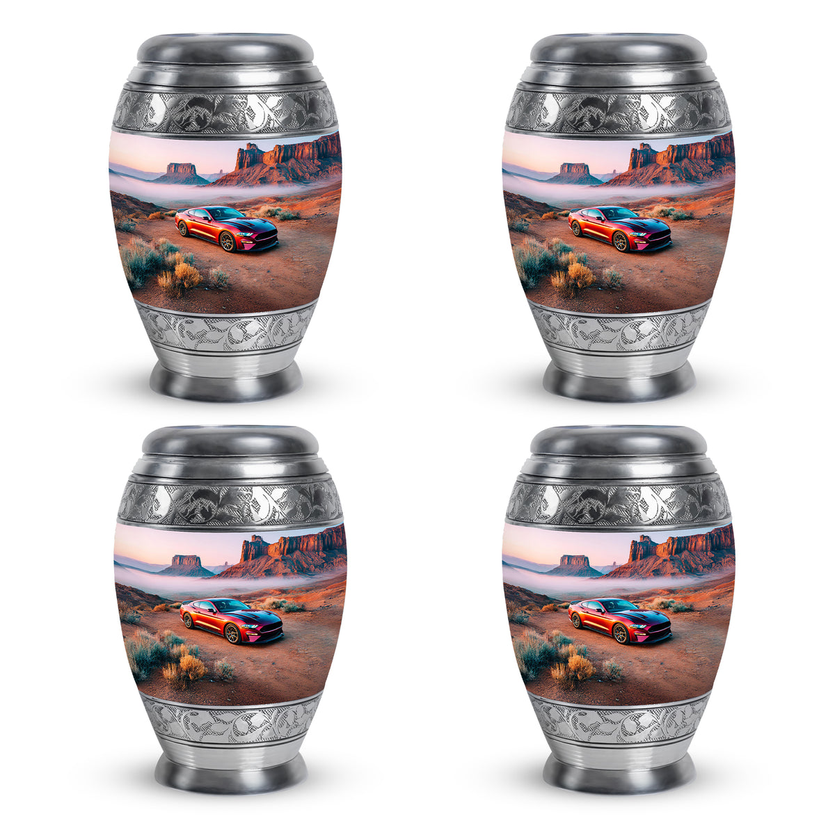 Sterling Silver Car Cremation Urn urn with complimentary velvet bag - regal car design with crown-inspired accents - 10 inch aluminum urn for cremated remains