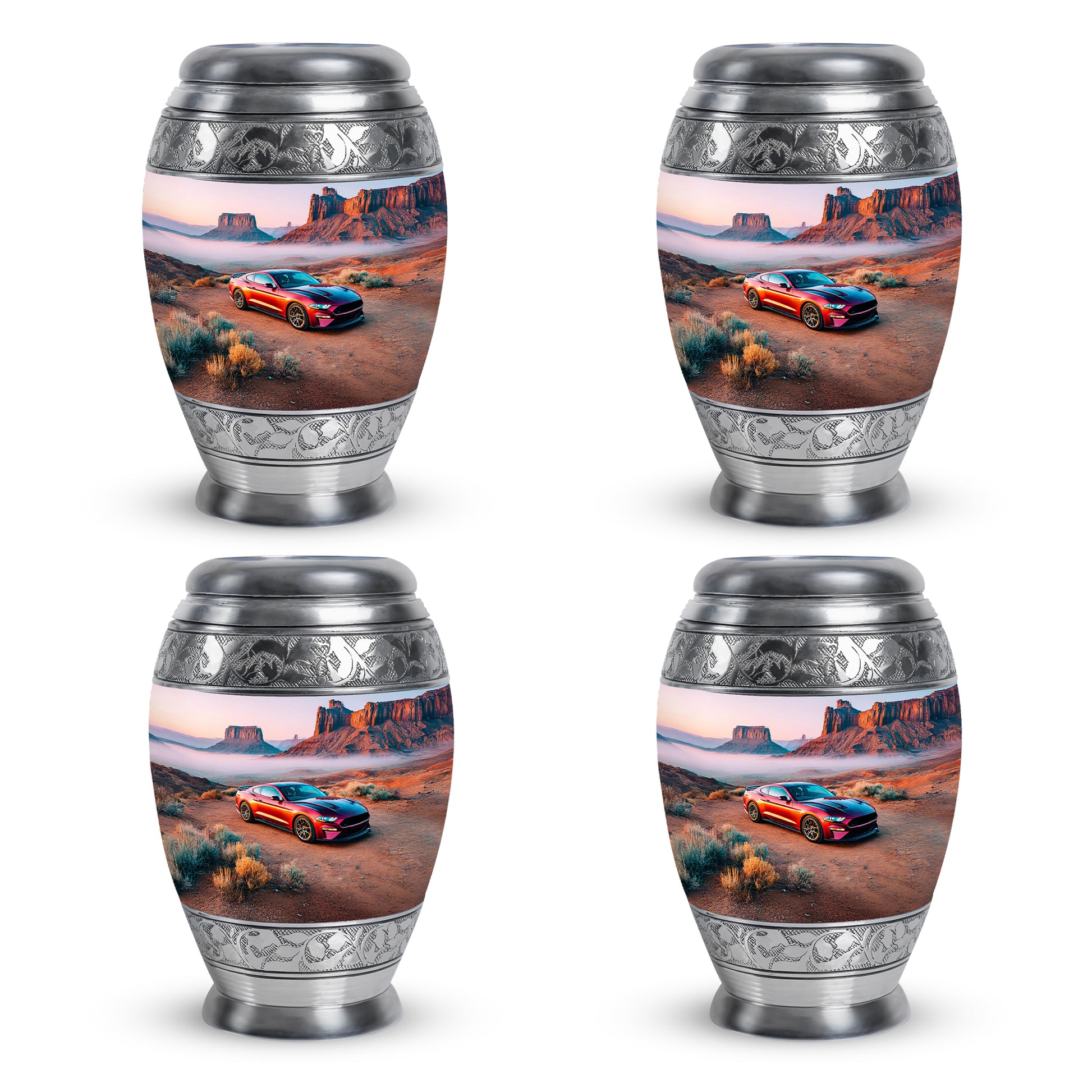 Sterling Silver Car Cremation Urn urn with complimentary velvet bag - regal car design with crown-inspired accents - 10 inch aluminum urn for cremated remains