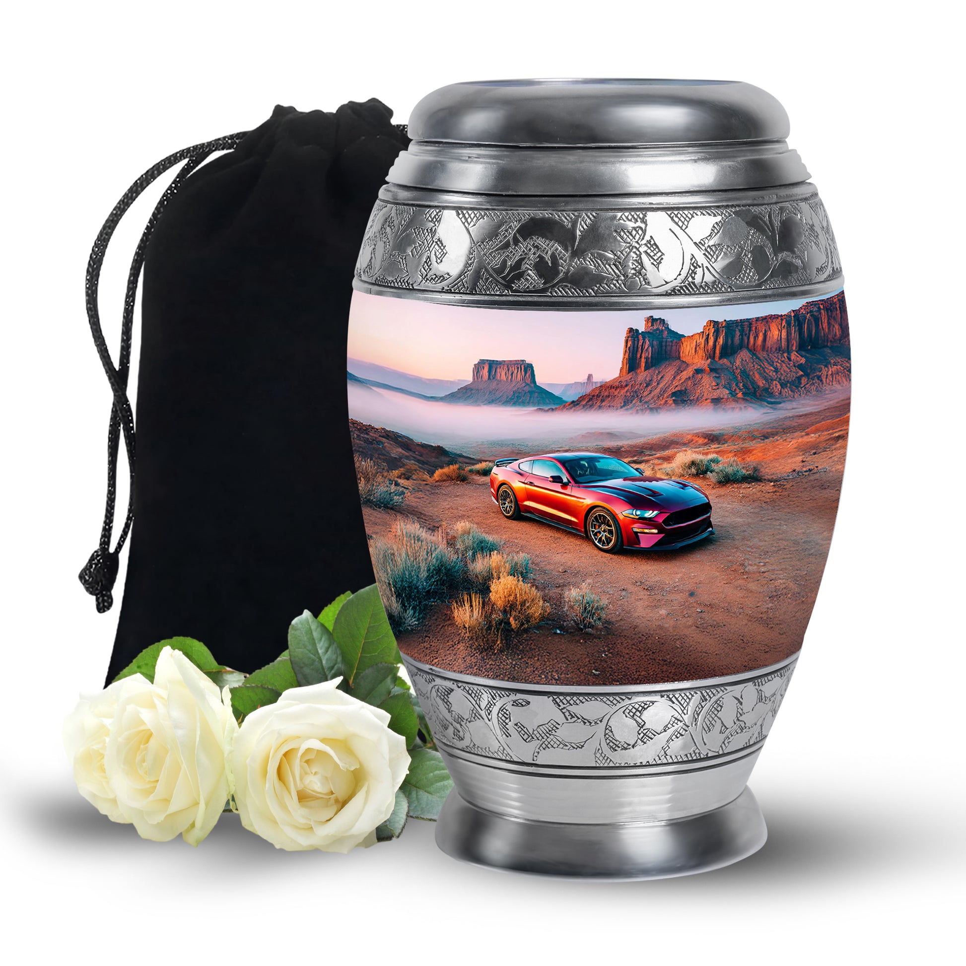 Red Sports Car Funeral Urn For Ashes - Desert Memorial For Men & Women