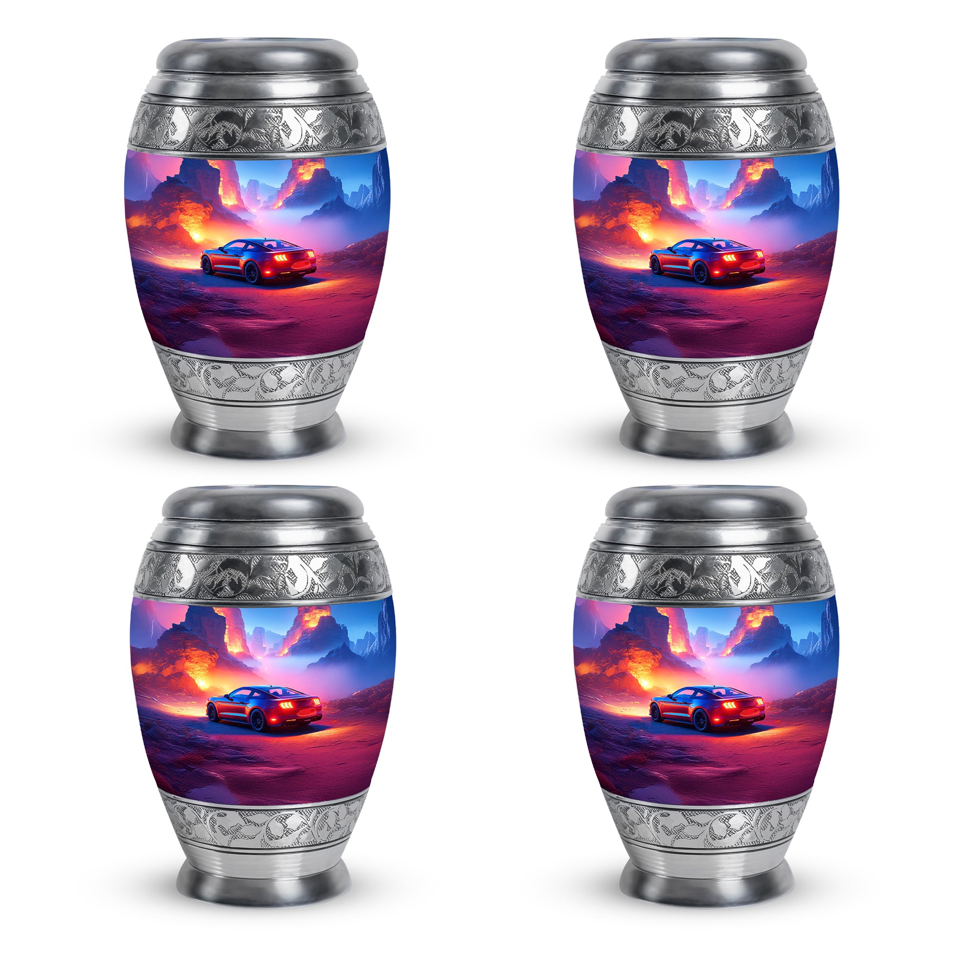 Dusty Blue Car Cremation Urn urn with complimentary velvet bag - regal car design with crown-inspired accents - 10 inch aluminum urn for cremated remains