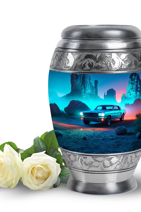Personalized Blue Sovereign Car Cremation Urns for Human Ashes - 10-inch, 200 cu in - Karyliz
