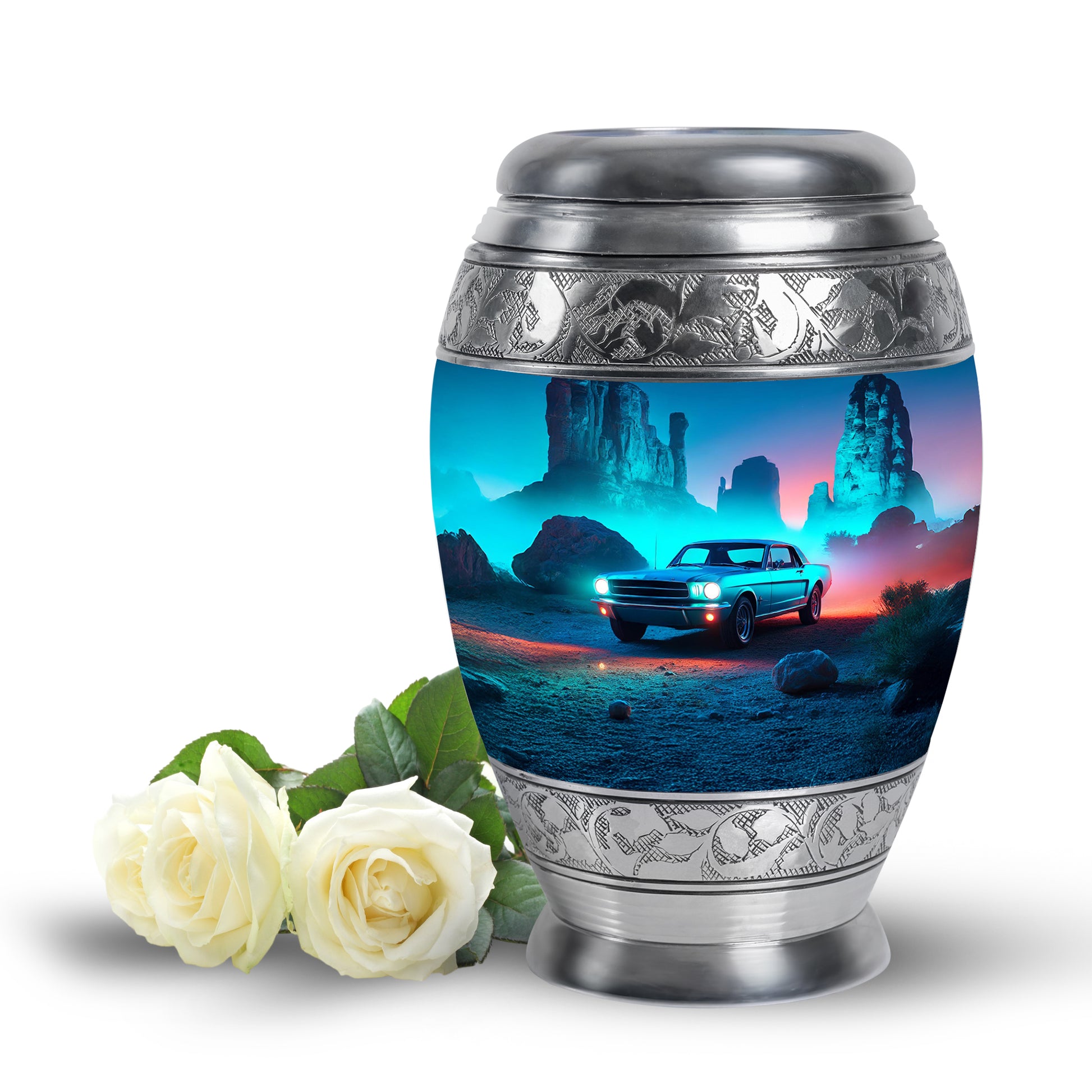 Personalized Blue Sovereign Car Cremation Urns for Human Ashes - 10-inch, 200 cu in - Karyliz