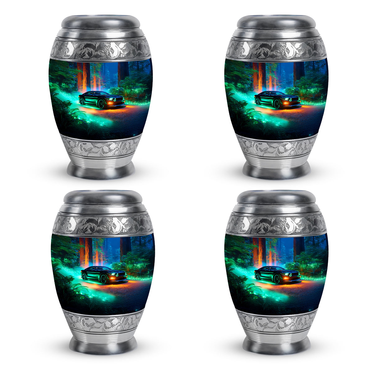Slate Blue Car Cremation Urn urn with complimentary velvet bag - regal car design with crown-inspired accents - 10 inch aluminum urn for cremated remains