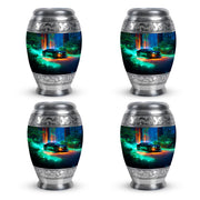 Slate Blue Car Cremation Urn urn with complimentary velvet bag - regal car design with crown-inspired accents - 10 inch aluminum urn for cremated remains